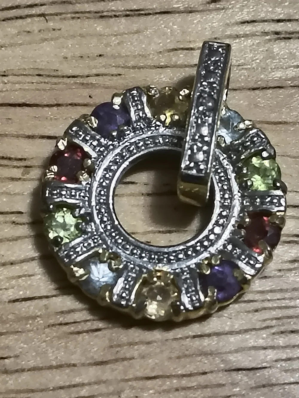 Beautiful DBJ Gold Over Sterling Multi-Gemstone Pendant Signed DBJ 925